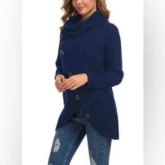 Long Sleeve Waffle Knit Cowl Neck Sweater - Picture 4 of 11